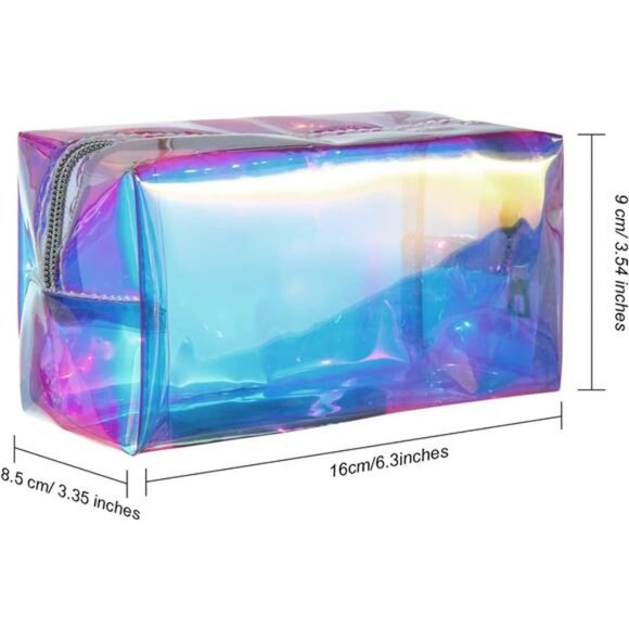 2 Pcs Clear Iridescent Holographic Makeup Bag Glitter Travel Cosmetic Pouches - Picture 3 of 8